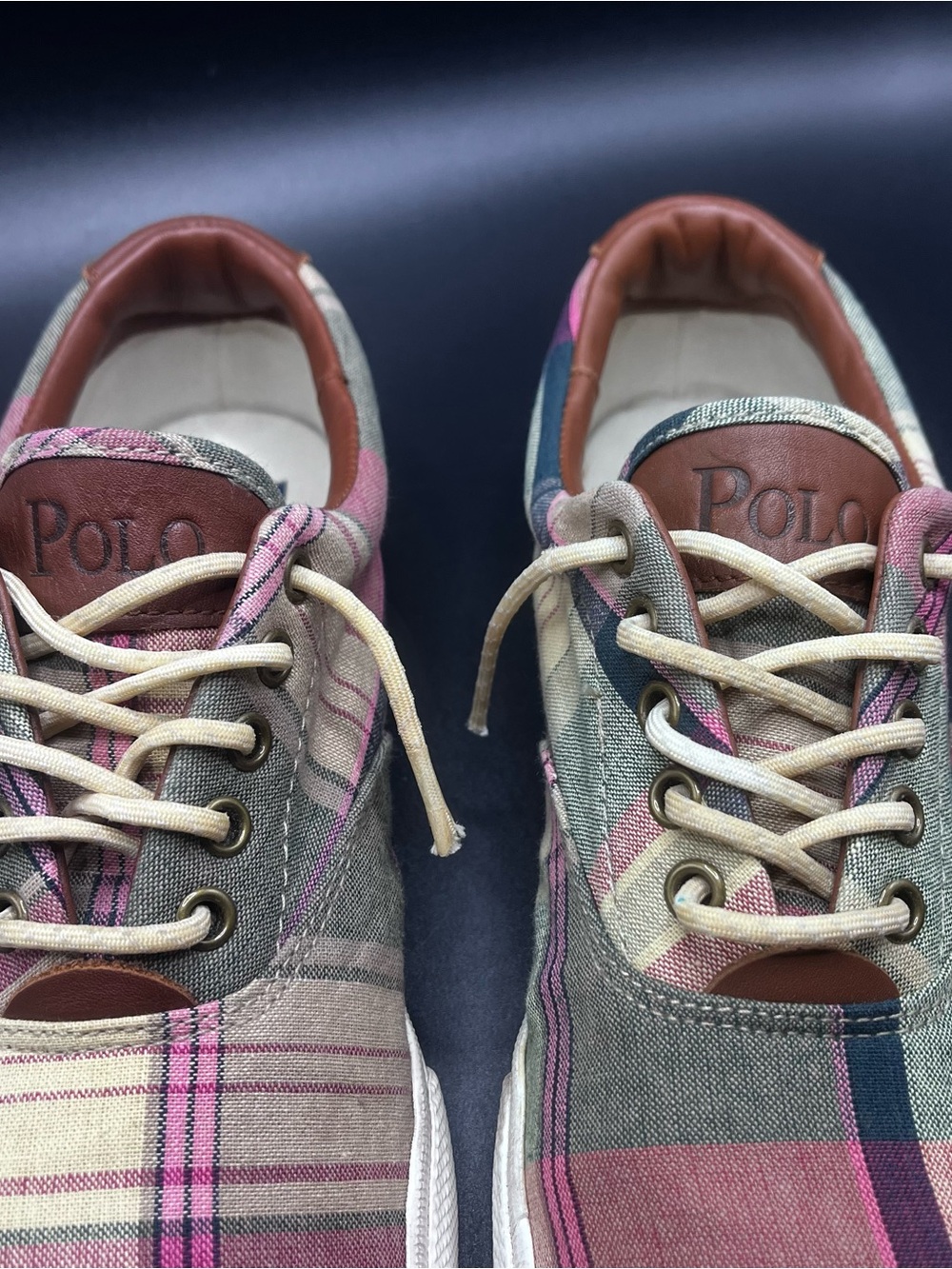 Polo Ralph Lauren Men 10.5D Vaughn Madras Plaid Low Top Lace Up Canvas Sneaker - Picture 6 of 16